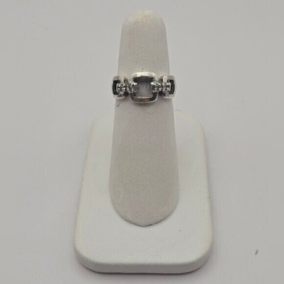 Sterling Silver Square Link with Crystal Gemstones Ring - Picture 8 of 12